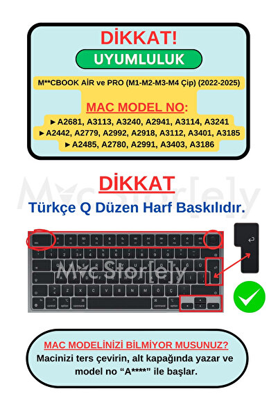 Mcstorey MacBook Kılıf Türkçe‑Q Klavye Koruyucu M5 M4 M3 M2 M1 Silikon Kapak Toz Dökülme Çizilme Karşı Koruma