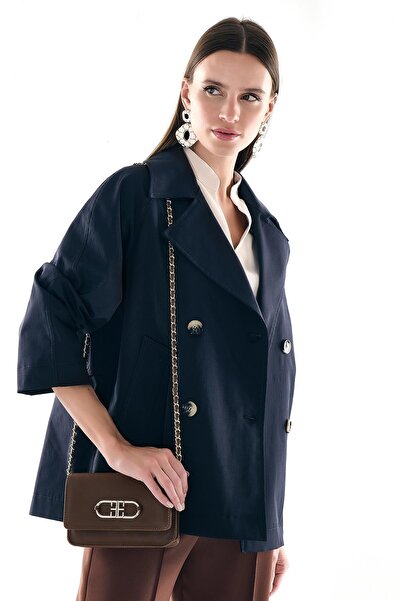 EXPLOSION Dokulu Yandan Cepli Yakalı Önden Düğmeli Kruvaze Treçkot