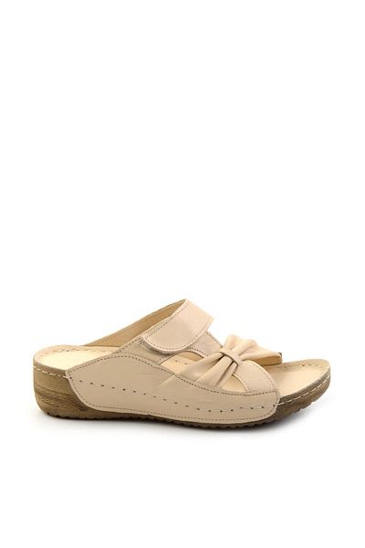 Bambi Beige Leather Women's Slippers K 04331024303