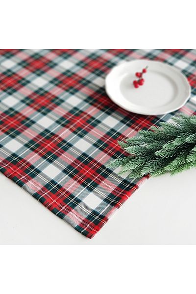 Bimotif New Year's Plaid Red Green White Woven Tablecloth 140X240 cm