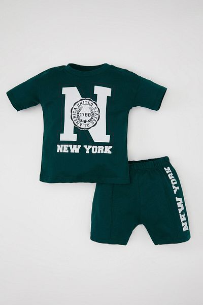 DeFacto Printed 2-Piece Set for Baby Boy - Short Sleeve T-Shirt and Elastic Waist Shorts C6011A524Sm