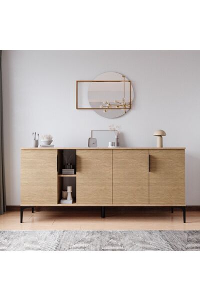 ALONEX HOME Mobilya Tarz Konsol 4 Kapaklı, Raflı , 180 Cm , Yemek Odası , Ofis, Salon Ünite (FULL YUNUS)