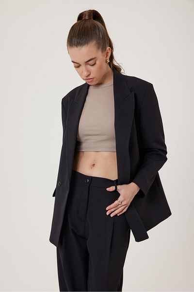 Antioch Black Women's Double Breasted Closure Oversize Blazer Jacket