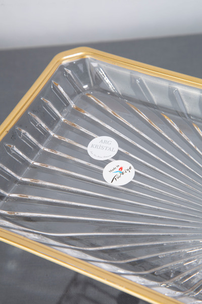 ARGKRİSTAL Gold Detailled Glass Leg Rectangular Service Presentation Plate 30X14X13