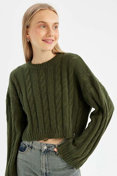 DeFacto Regular Fit Crew Neck Hair Braided Knitwear Sweater A8151Ax24Wn