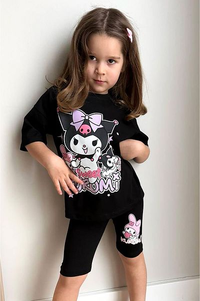 Beniizle Girl's Suit with Printed Summer Shorts