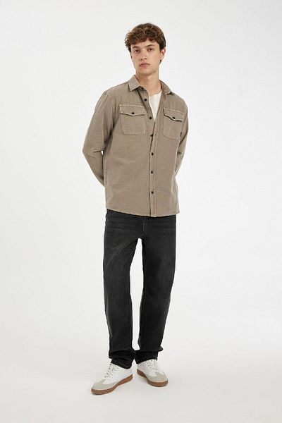 DeFacto Relax Fit Polo Neck Basic απλό βαμβακερό μακρυμάνικο πουκάμισο B2654ax24au