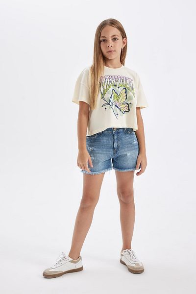 DeFacto Dziewczyna — T-shirt z krótkim rękawem i nadrukiem z okrągłym dekoltem D0870a824hs