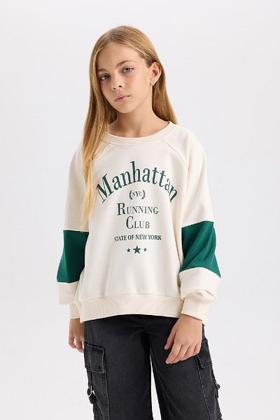 DeFacto Girls Oversize Wide Fit Crew Neck Printed Sweatshirt D1106A824Au