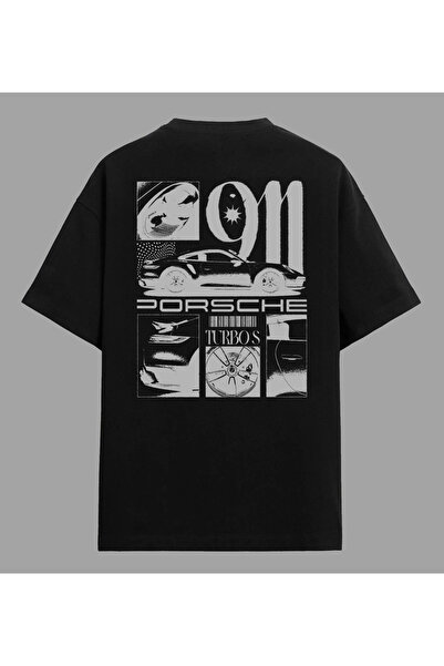 Edizen Tricou negru Porsche 911 Turbo S unisex oversize 100% bumbac