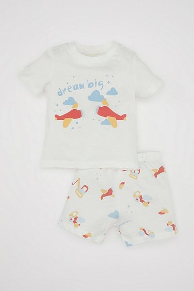 DeFacto Baby Boy Pajama Set - Printed, Combed Cotton, Short Sleeve, Top Waist Elastic Shorts C9749A524Hs
