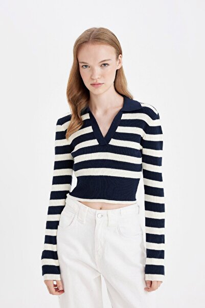 DeFacto Gestreifter Slim-Fit-Polo-Strickpullover – A2060ax24au