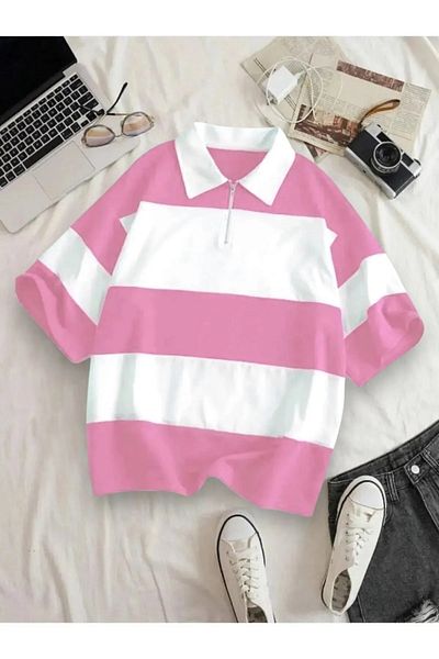warn Μπλουζάκι πόλο Unisex με φερμουάρ-Μαύρο και άσπρο μπλουζάκι πόλο