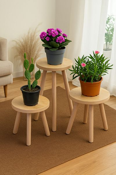 PEKA Wooden Leg 3-Piece Flower Pot Decorative Shelf Flower Pot Flower Stand
