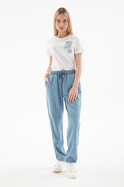 Fashion Friends 25Y0657K1 Pantaloni de damă din denim cu talie legată