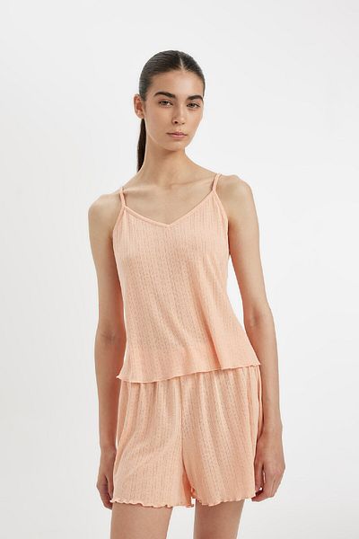 DeFacto Barbecue-Pyjama – Baumwoll-Oberteil mit Hosenträgern und Shorts mit dehnbarer Taille. Pyjamahose.