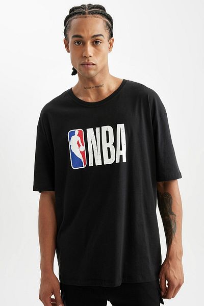 DeFacto Fit Nba Wordmark Oversize Βαμβακερό κοντομάνικο μπλουζάκι με στάμπα με φαρδιά εφαρμογή V0772az