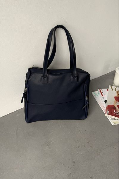 LEONAS Multi-Eye Zipper Detailed Women's Large Size Hand and Shoulder Bag Tatum Navy Blue