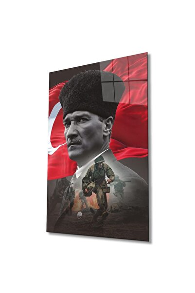 idealizbiz Portret Ataturka i staklena slika sa turskom zastavom, moderna sli...