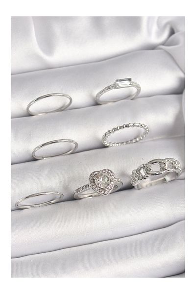 Clariss Brass Silver Color Zircon Stone Heart Model Women's Ring Combination