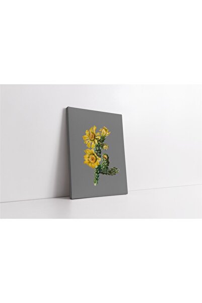 Tablosan Pictură pe pânză cu fundal gri și flori galbene II