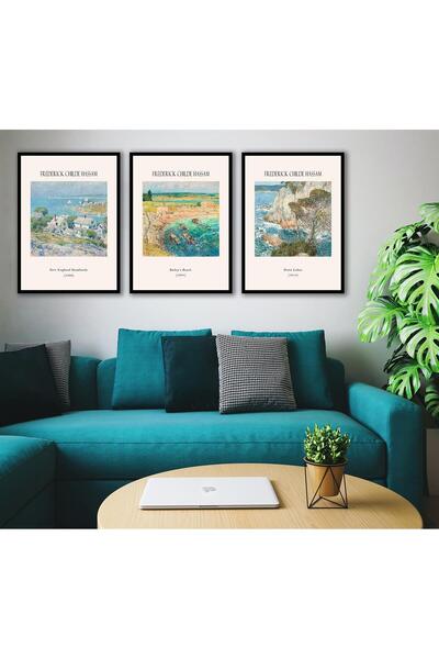 Tablosan Set de pictură MDf cu trei rame, lucrări de artă peisagistică de Frederick Childe Hassam