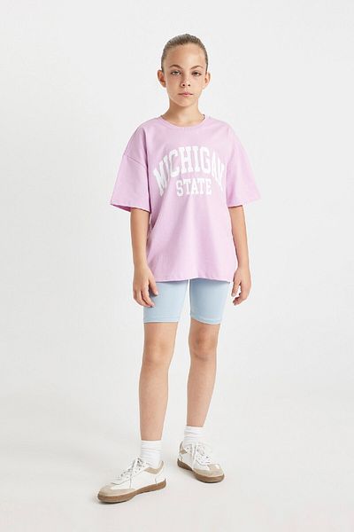 DeFacto Girls Oversize Wide Fit Crew Neck Letter Printed Short Sleeve T-Shirt C7530A824Au