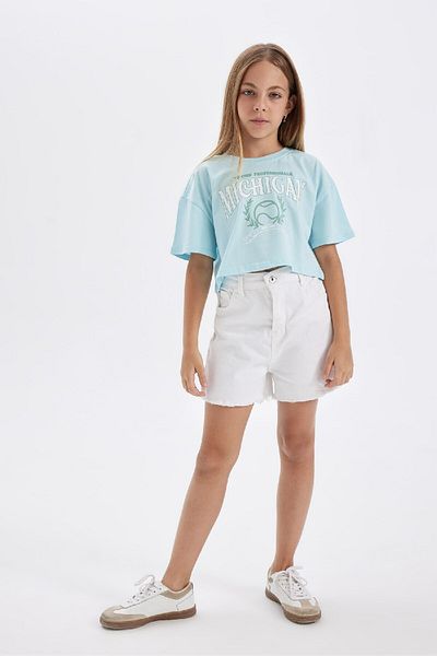 DeFacto Dívčí tričko s potiskem Crop Crew Neck D0869A824HS