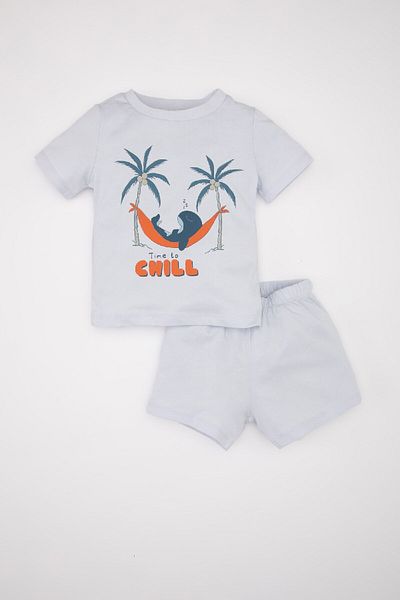 DeFacto Baby Boy Pajama Set Combed Cotton Printed Short Sleeve Top Shorts C5194A524Hs