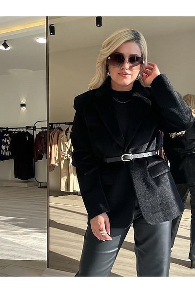 MELTEM TUĞAN Premium Quality Thai Feather Blazer Black