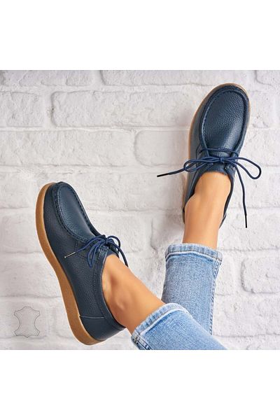 Joana Women's Loafers Natural Leather Navy Blue Harla