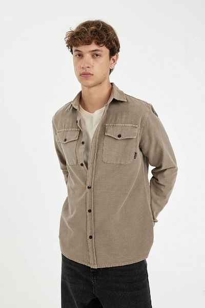 DeFacto Relax Fit Polo Neck Basic απλό βαμβακερό μακρυμάνικο πουκάμισο B2654ax24au
