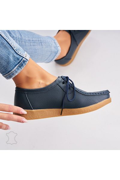 Joana Women's Loafers Natural Leather Navy Blue Harla