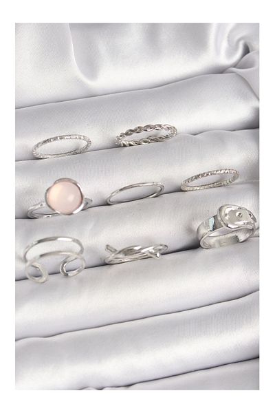 Clariss Brass Silver Color Pink Enameled Belt Knot Figure Women's Ring Combination