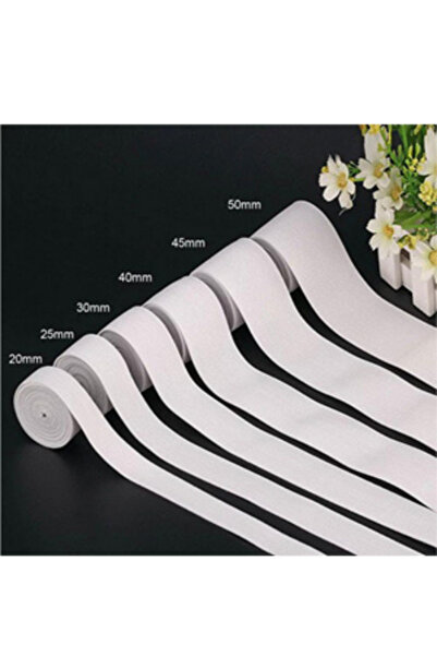 dm dikişmarket 10 Metre - Beyaz Bel Paça Yassı Geniş Lastik Lateks Ürün - Elastik Bant - Don Lastiği