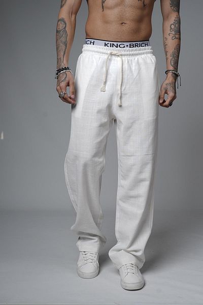king brich Baggy Fit Straight Linen Trousers