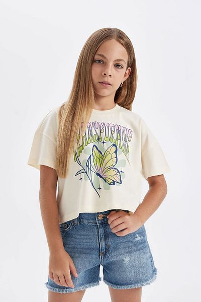 DeFacto Dziewczyna — T-shirt z krótkim rękawem i nadrukiem z okrągłym dekoltem D0870a824hs