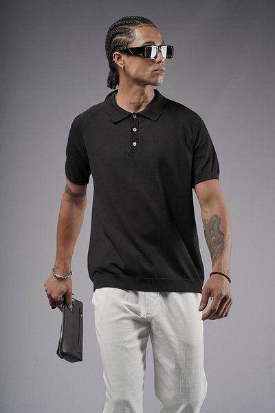 king brich Ανδρικό πλεκτό μπλουζάκι Polo Neck Raglan Sleeve