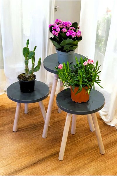 PEKA Wooden Leg 3-Piece Flower Pot Decorative Shelf Flower Pot Flower Stand