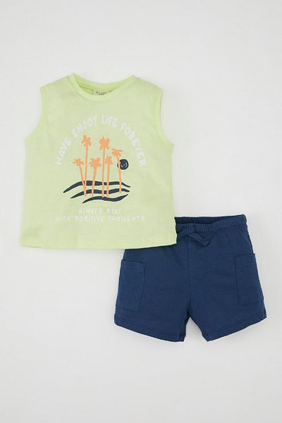 DeFacto Palm Tree Printed 2-Piece Undershirt and Shorts Set for Baby Boy - D1510a524sm