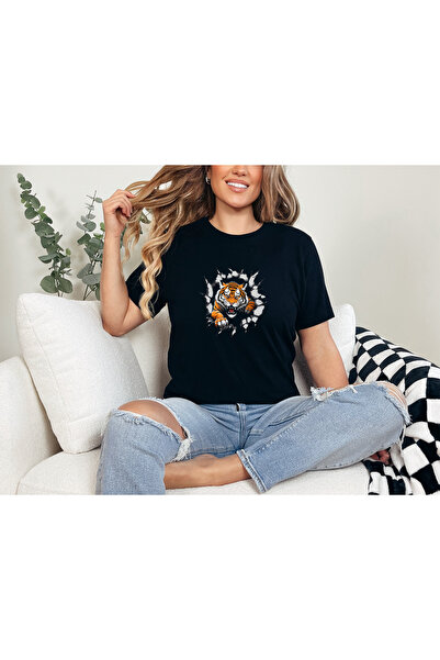 GHAND تي شيرت بنمط عادي للجنسين مطبوع عليه نمر النمر