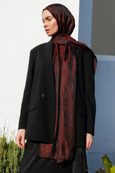 Mooncorn Σάλι Vera Pattern Shine Line Μαύρο-Κόκκινο