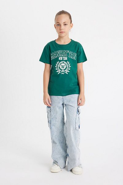 DeFacto Girl's Relax Fit Crew Neck Text Printed Short Sleeve School T-Shirt C7532A824Au