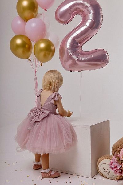 MERİ PARTİ 2 Years Foil Number Balloon Pink Color 10 Pieces Latex Balloon Gold Pink White