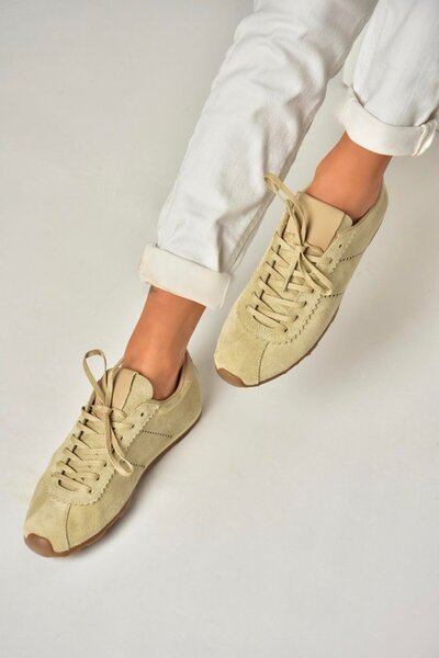 Fox Shoes U312311602 Bej Hakiki Deri Süet Kadın Spor Ayakkabı Sneakers
