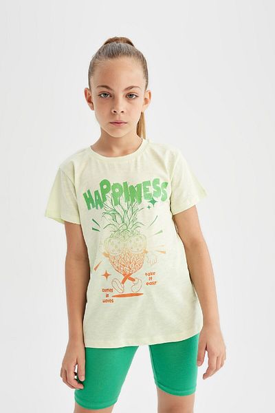 DeFacto Bedrucktes Kurzärmeliges T-Shirt für Mädchen – Rundhalsausschnitt D0868A824HS