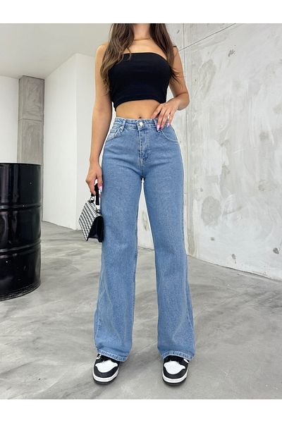 BİKELİFE Blaue Palazzo-Jeans mit hoher Taille