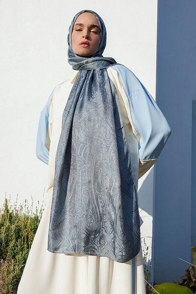 Mooncorn Liva Desen Shine Line Shawl Dark Gray-Light Blue
