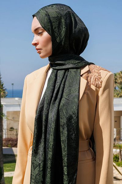 Mooncorn Σάλι Soler Pattern Shine Line Μαύρο-Χακί