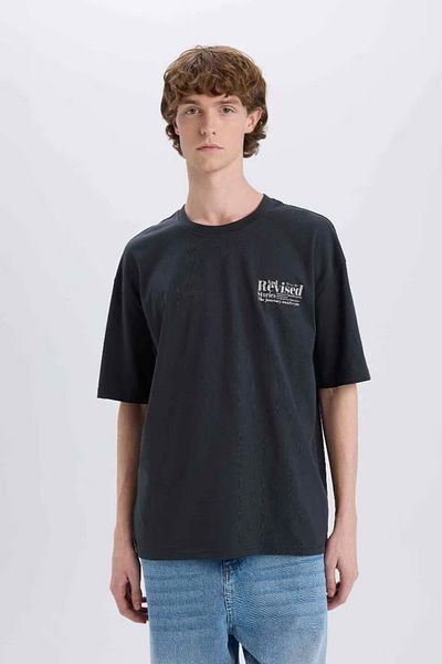 DeFacto 100% Cotton Oversize Wide Fit Crew Neck Back Printed Short Sleeve T-Shirt E3799Ax25Sm